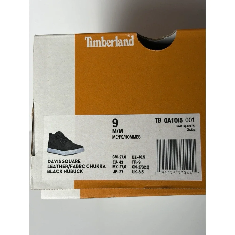 Timberland Davis Square Chukka Black Nubuck Men's Size 9 TB0A1015 With Box